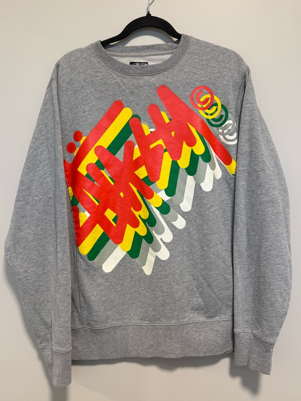Stüssy Authentic Rasta Graffiti Graphic Crewneck Sweatshirt Grey Medium